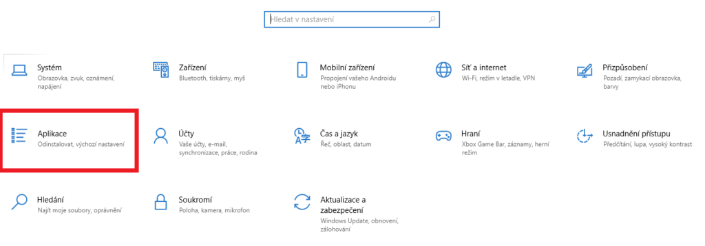 Aplikace a funkce v Řídícím panelu Windows