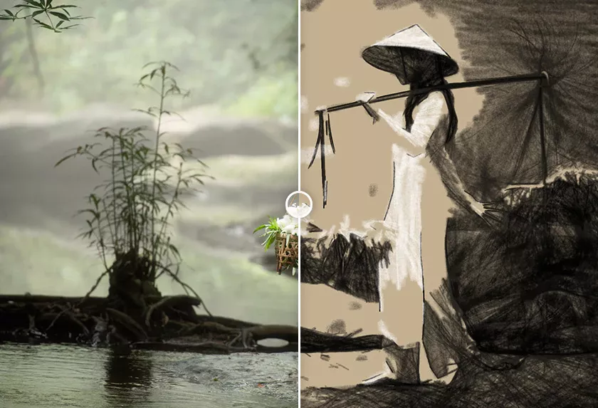 Video plugin AKVIS Charcoal Video - ukázka výtvarného efektu kreslení uhlem a křídou před a po
